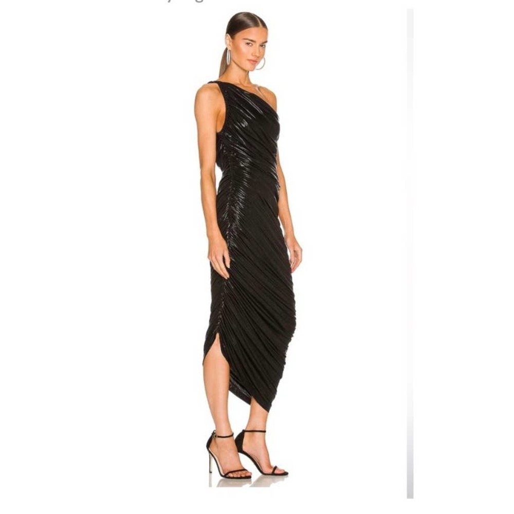 Norma Kamali Revolve Diana Gown Shiny Metallic One Shoulder Dress black lbd xs